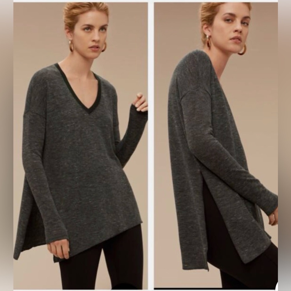Wilfred Aritzia Sherbrooke Sweater Asymmetrical Side Slits Marbled Black M